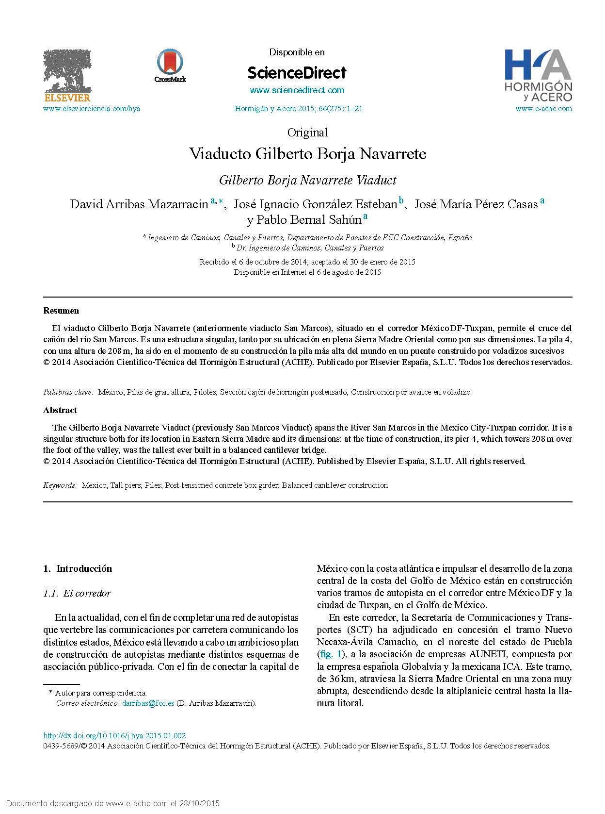ACHE journal publishes an article on the FCC-built Gilberto Borja Navarrete viaduct in Mexico